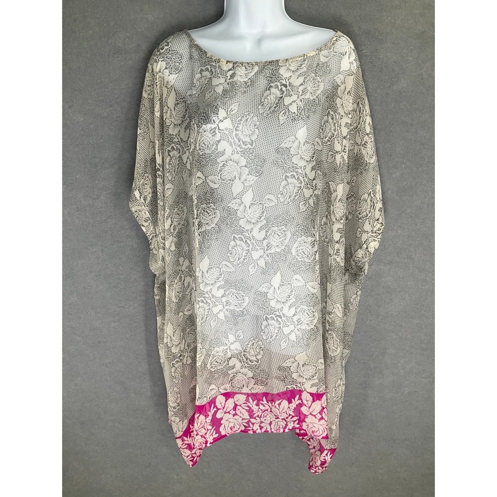Love And Liberty Tunic Top Sz L Silk Floral Print Sheer Lightweight Johnny Was